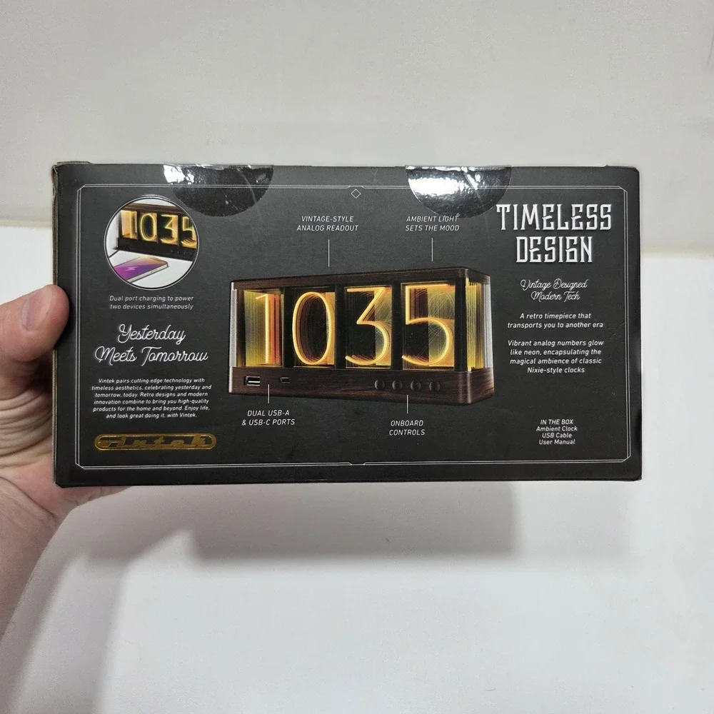 Vintage‎ Ambient Clock with Dual-Port Device Charging New In Box